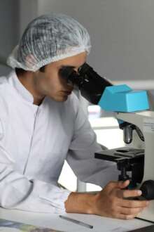 Investigador a observar ao microscópio